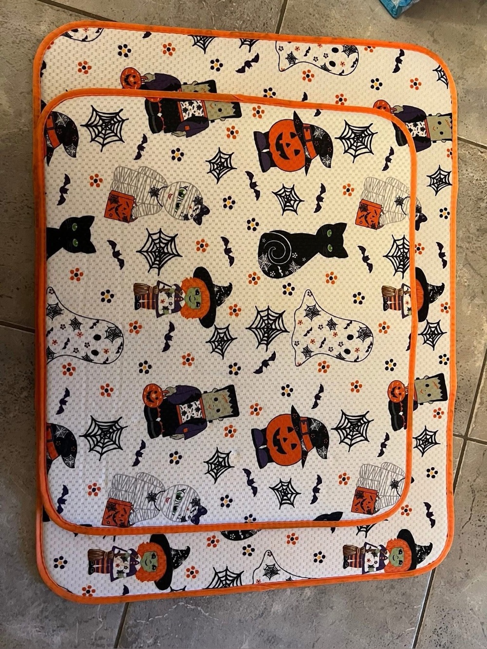 Temptations set of 2 dryer mats in Boofetti- Orange Trim with fun characters